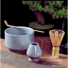 Load image into Gallery viewer, Jap Matcha Tea Set | Matcha Bowl (Blue Grey) | Matcha Whisk | Whisk Stand | Bamboo Scoop | Towel
